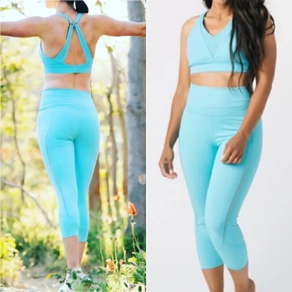 ZYIA Turquoise Mesh High Rise Capri Cropped Leggings Blue 19"